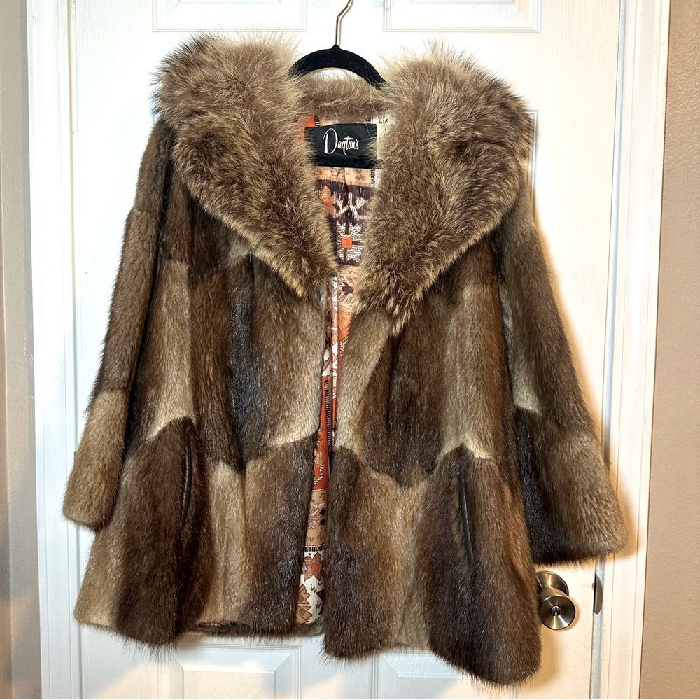 Vintage Daytons Genuine Fur Raccoon Leather Trim Coat
